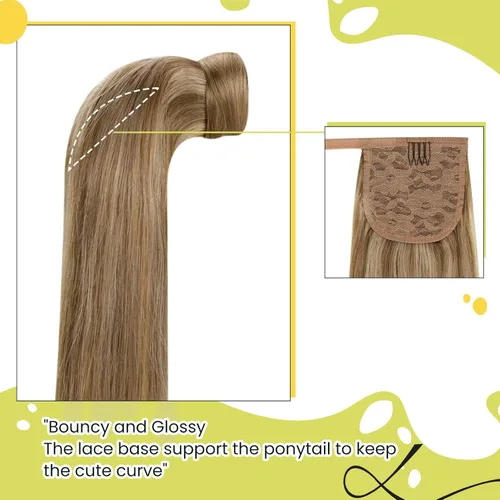 Miniatura 5 de RUNATURE - Extensión de cola de caballo de cabello humano con pinzas y cinta mágica, extensión de cabello corto, lacio y grueso, color rubio oscuro