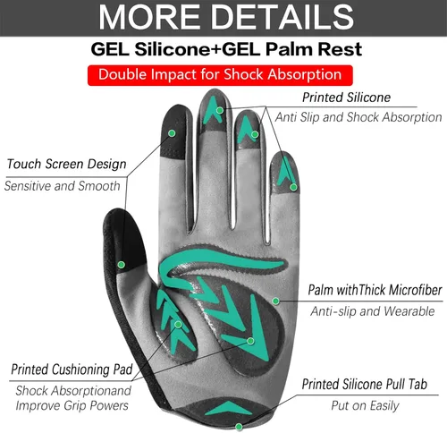 Miniatura 2 de FINGER TEN Guantes de ciclismo para niños y niñas y jóvenes, par de dedos completos, ciclismo de motocross, pantalla táctil, bicicleta de montaña