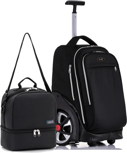 Miniatura 10 de NEW TILAMI Mochila con ruedas de 19 pulgadas con bolsa de almuerzo para niñas y niños, mochila para laptop con ruedas, bolsa de mano duradera