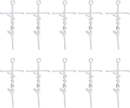 Miniatura 8 de Colgante de cruz de gracia, 10 piezas, collar de acero inoxidable para hacer regalos de joyería religiosa cristiana