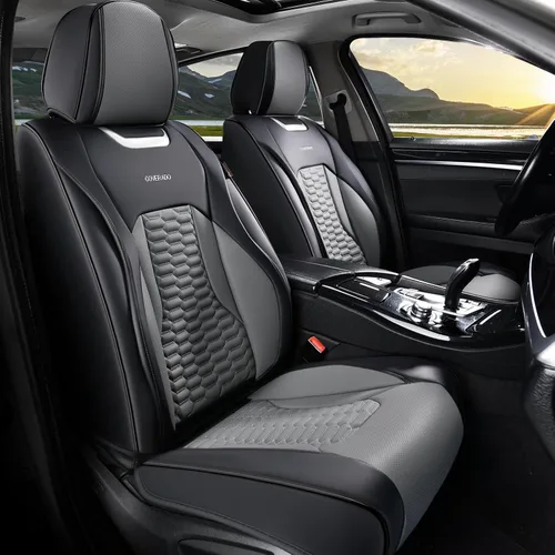 Miniatura 31 de Coverado Juego completo de fundas de asiento de automóvil, fundas rojas para asientos delanteros y traseros, de piel de napa impermeable, cojín