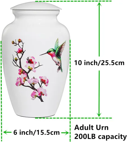 Miniatura 3 de Urna de cremación de colibrí para cenizas adultas, urna funeraria blanca, urna decorativa grande con bolsa de terciopelo, capacidad de hasta 200