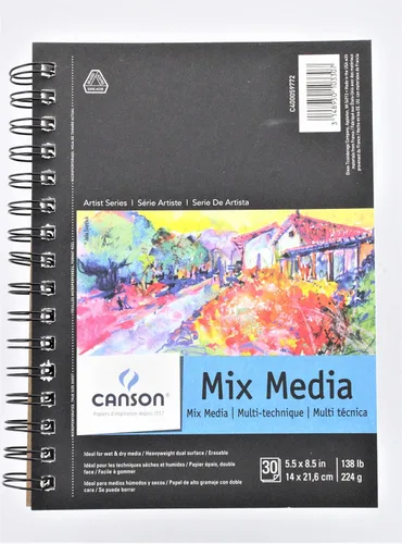 Canson Artist Series - Bloc de papel mixto para medios húmedos o secos, doble superficie, fino o mediano, encuadernado con alambre lateral, 138