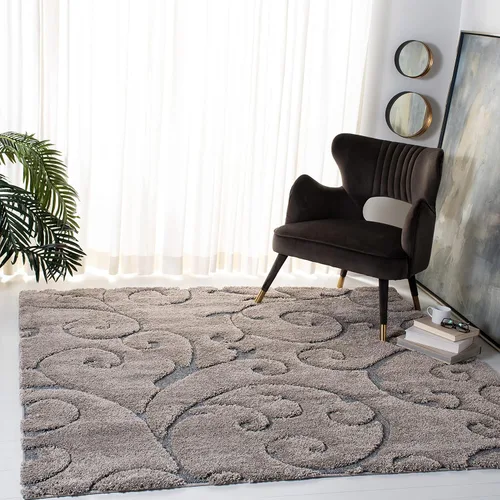 Miniatura 65 de SAFAVIEH - Alfombra de la colección Florida Shag - 10 pies redonda, color crema y beige, diseño de pergamino, no suelta pelusa y fácil de limpiar