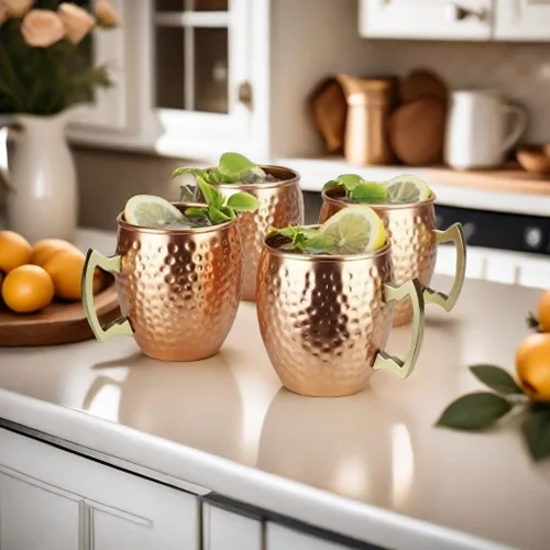 Miniatura 3 de ARORA Moscow Mule - Juego de 4 tazas de aluminio martilladas hechas a mano para bebidas de cóctel, bar de cerveza, regalos de fiesta, color cobre