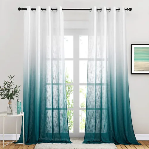 Miniatura 24 de NICETOWN Cortinas de lino sintético degradado para sala de estar, estilo noble con ojales, cortinas semitransparentes para niños, cortinas de Morado