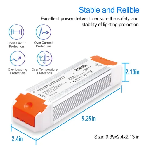 Miniatura 3 de Controlador LED regulable de 60 W, fuente de alimentación regulable Triac ELV/MLV de 12 V, transformador de 120 CA a 12 voltios CC compatible
