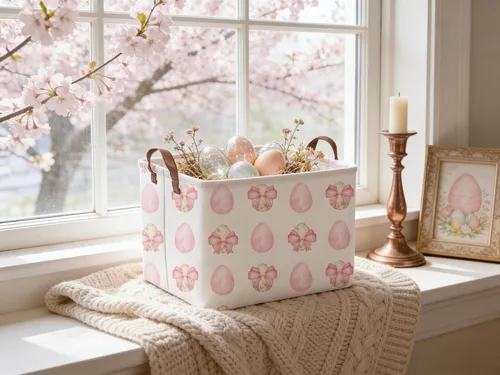 Miniatura 4 de Cesta de Pascua con lazo rectangular, cesta de Pascua vacía, cesta de almacenamiento para dormitorio de bebé, organizador de regalos de juguetes