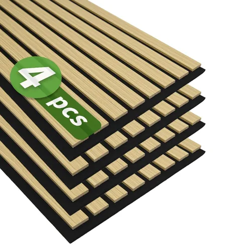 Art3d Paquete de 4 paneles de listones de madera insonorizados de 12" x 93", paneles de pared acústicos de 31 pies cuadrados, paneles de pared 3D