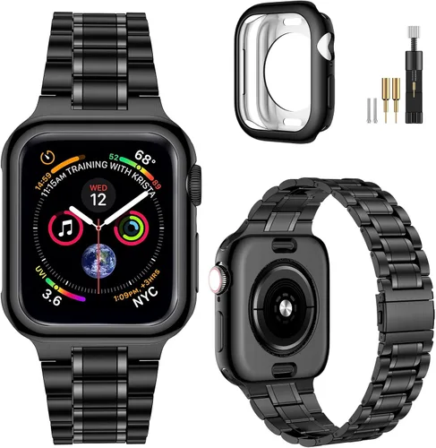 Miniatura 22 de MioHHR - Correa de acero inoxidable sólida compatible con Apple Watch de 1.5 pulgadas (Series 3/2/1) 1.6 pulgadas (Series SE/6/5/4) 1.61 pulgadas