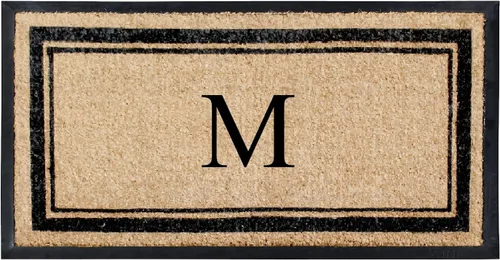 Miniatura 11 de A1 Home Collections Felpudo con monograma de fibra de coco natural y goma, resistente y antidesprendimiento, tapete de entrada grueso y duradero, P
