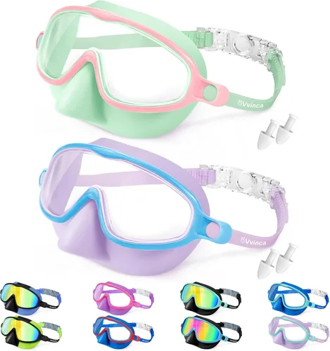 Miniatura 18 de Vvinca Gafas de natación con cubierta para la nariz, paquete de 2 máscaras de buceo de visión amplia, antivaho, UV, sin fugas, gafas de natación