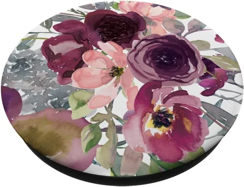 Miniatura 2 de PopSockets intercambiables con diseño floral burdeos con flores rosas