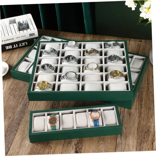 Miniatura 7 de LIFKOME 2pcs 6-grid Watch Storage Multi-function Watch Organizer Bracelet Display Tray Watch Holder Green Watches for Men Shop Bracelet Organizer