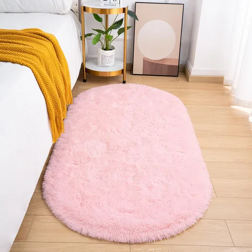 Miniatura 18 de Goideal Alfombra Esponjosa para Dormitorio, Alfombras de Área Ovaladas Pequeñas, Alfombra Shag de Cabecera Azul Marino Claro para Habitación