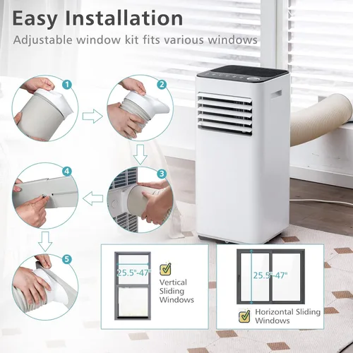 Miniatura 6 de KOTEK Aire acondicionado portátil para habitación de hasta 250 pies cuadrados, unidad de CA 3 en 1 de 8000 BTU para dormitorio con deshumidificador
