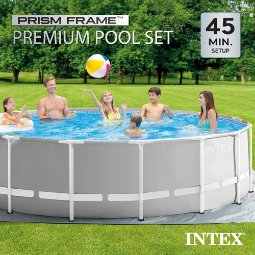 Miniatura 4 de Intex Juego de piscina con marco prisma de 15 x 48 pulgadas sobre el suelo con bomba de filtro, escalera, cubierta de piscina y kit de limpieza