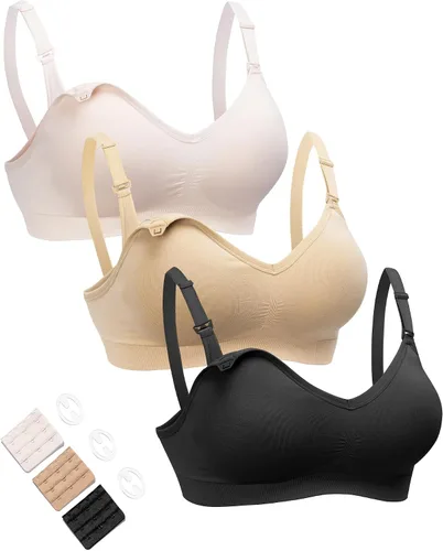 HOFISH Brasier de lactancia para lactancia materna, bralette inalámbrico con almohadillas, extensores y clips, paquete de 3 unidades S-XXL