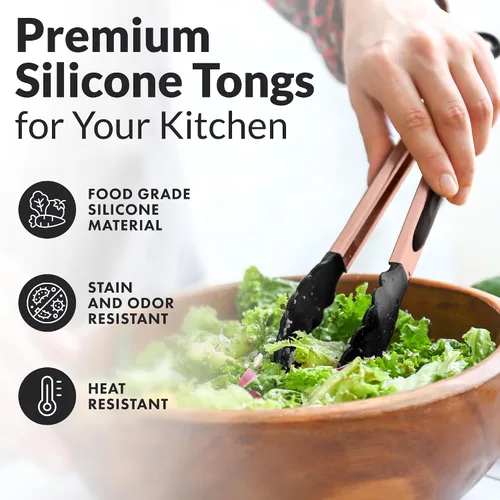 Miniatura 3 de Zulay Pinzas de cocina de acero inoxidable con puntas de silicona, juego de 2 pinzas de cocina con bloqueo (9 y 12 pulgadas) con agarre