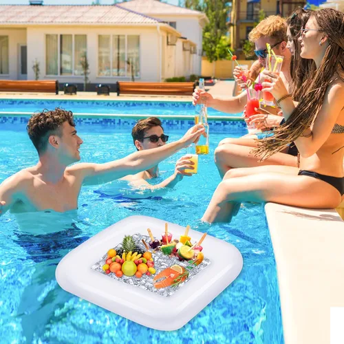 Miniatura 7 de Paquete de 4 recipientes inflables para servir hielo en la piscina, fiesta, bufé, bandeja de hielo flotante, recipientes para bebidas de alimentos