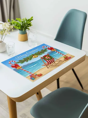 Miniatura 6 de Juego de 6 tapetes antideslizantes lavables, para playa, náuticos, costeros, coronas de Navidad, regalos de algodón y lino para comedor, fiestas