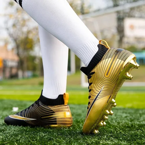 Miniatura 9 de Botines de fútbol de grado profesional botas de fútbol unisex de alta calidad con picos y suelas de suela dorada para entrenamiento en exteriores e