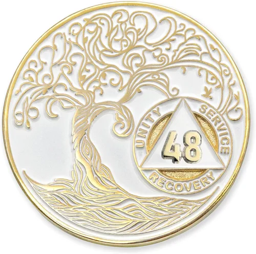 Miniatura 59 de 20 Year Sobriety Mint Twisted Tree of Life - Medallón de recuperación AA chapado en oro, fichas y fichas, color negro