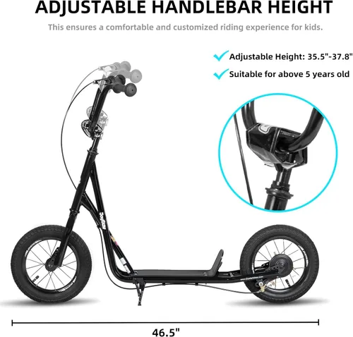 Miniatura 5 de JOYSTAR Patinete para niños de 5 a 9 años de edad, ruedas grandes de 12 pulgadas para niños, adolescentes y adultos, freno trasero y manubrio