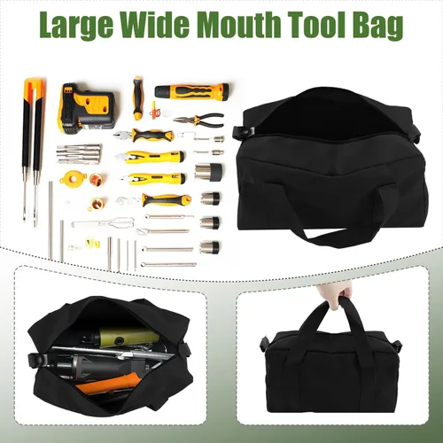 Miniatura 3 de Bolsa de herramientas pequeña, bolsa organizadora de herramientas con tapa cerrada y boca ancha, bolsas de herramientas de gran capacidad para Negro