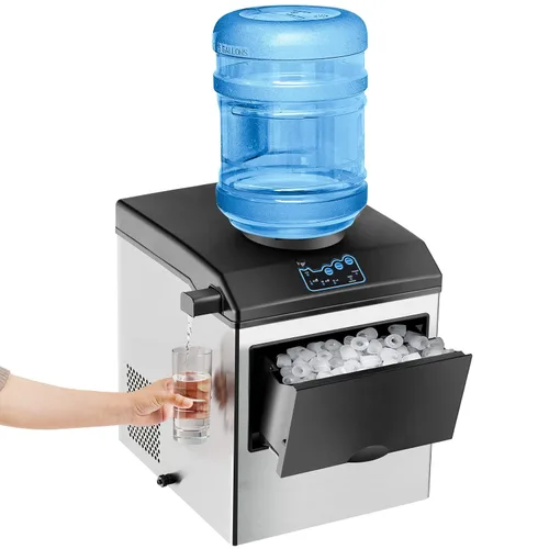 PETSITE Dispensador de agua 2 en 1 para máquina de hielo, máquina electrónica portátil con dispensador de enfriador de agua, 48 libras/día, cubo de