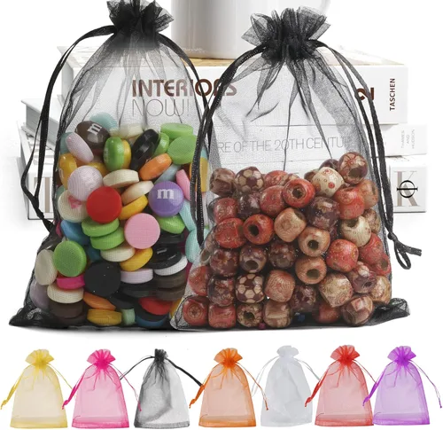 Miniatura 16 de ANZNKU Paquete de 50 bolsas de organza pequeñas de 4 x 6 pulgadas, bolsa de regalo, bolsa de malla transparente, bolsas de regalo blancas con Blanco