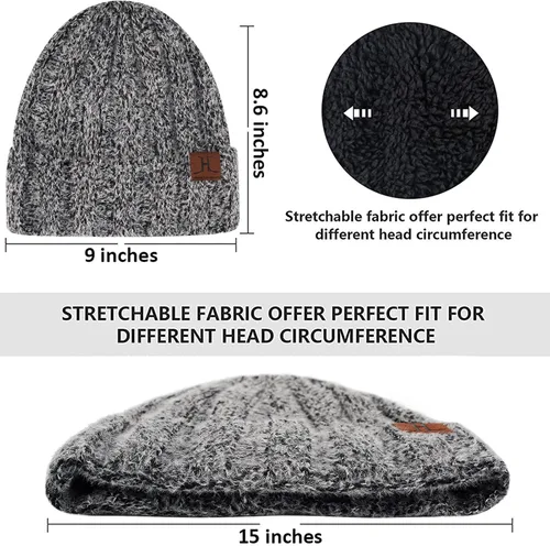 Miniatura 2 de Conjunto de guantes de punto cálido de invierno para mujer con forro polar y forro de calavera para mujer