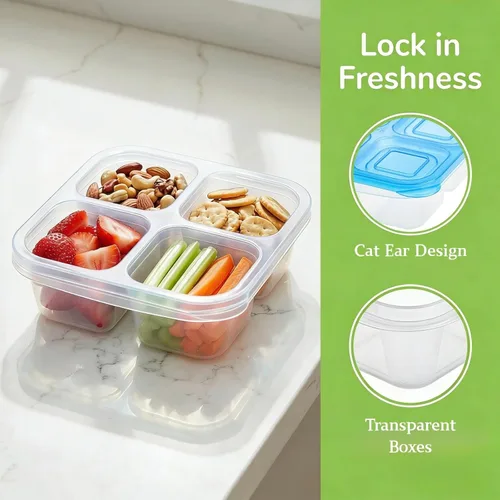Miniatura 3 de AVLA Paquete de 10 cajas Bento para aperitivos, contenedores reutilizables para preparación de comidas, 4 compartimentos, cajas de almuerzo Bento