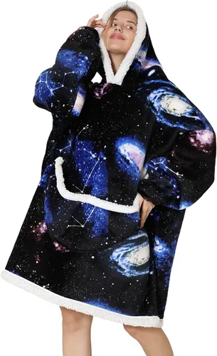 Manta con capucha, sudadera de gran tamaño para adultos, mujeres y hombres, hecha de franela muy suave y cálida, con bolsillo y mangas, color