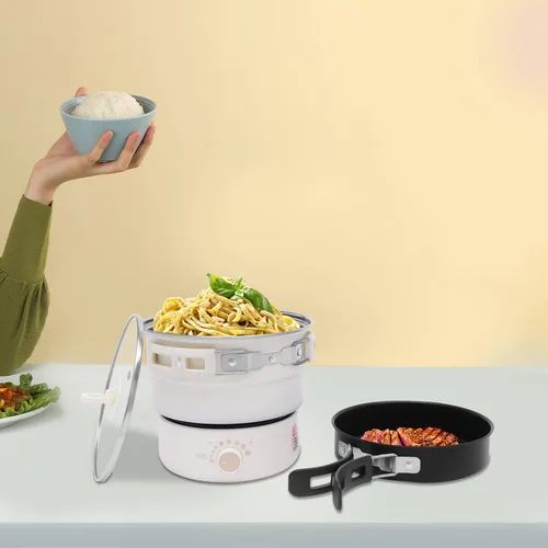 Miniatura 3 de Olla eléctrica portátil con asas plegables, sartén antiadherente, mini olla caliente, 1.6L/0.42 galones, 500 W, 110 V, olla multifuncional