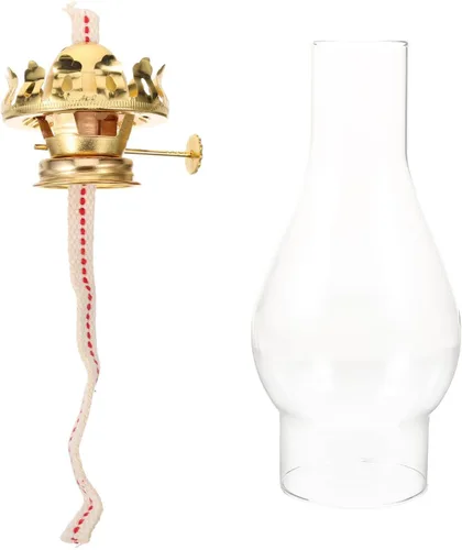 HOMSFOU Juego de accesorios de lámpara de queroseno vintage con pantalla de lámpara de aceite de vidrio, quemador de metal ajustable y mecha de