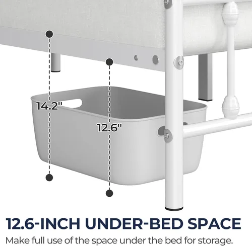 Miniatura 9 de Yaheetech Base de cama clásica de metal con base de colchón con estilo victoriano, cabecera, estribo, almacenamiento debajo de la cama, no necesita
