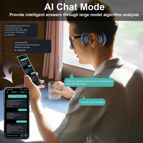 Miniatura 4 de Lentes inteligentes AI con ChatGPT, gafas Bluetooth con más de 164 lenguajes y acentos, lente fotocrómica, audio de oído abierto, música y llamadas