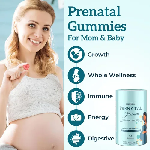 Miniatura 3 de Quorinthiumax Gomitas prenatales sin azúcar, 180 unidades, vitaminas prenatales orgánicas para mujeres con folato, DHA y probióticos, gomitas