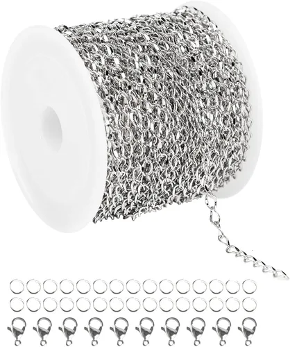 Miniatura 9 de UMAOKANG Cadenas chapadas en oro de 33 pies para fabricación de joyas, carrete de eslabones de cadena de cable plano para manualidades, aretes
