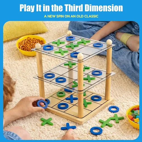 Miniatura 4 de Juego de mesa de madera 3D Ultimate Tic Tac Toe - Juego de estrategia XO clásico para niños y adultos, divertidos juegos de mesa familiares