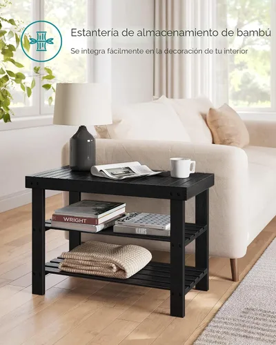 Miniatura 7 de SONGMICS - Banco zapatero, organizador de zapatos de bambú de 3 niveles, banco de entrada, soporta hasta 286 libras, 11.3 x 27.6 x 17.8 pulgadas