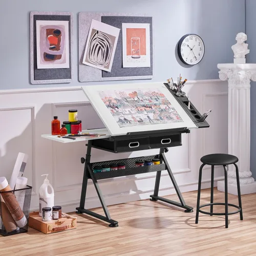 Miniatura 5 de Yaheetech Mesa de dibujo para artistas, escritorio de dibujo de altura ajustable, escritorio de arte/manualidades, estación de trabajo de pinturas