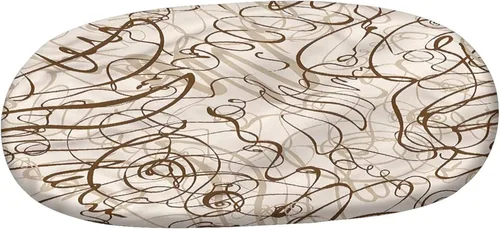 Miniatura 3 de Mantel ajustable ovalado de poliéster con bordes elásticos color crema, almohadilla de mesa con estampado de curvas dibujadas a mano, se adapta a