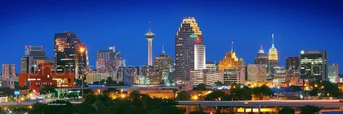 San Antonio Skyline - Póster sin marco, color de la noche, 11.75 x 36 pulgadas, imagen panorámica fotográfica de la ciudad, tamaño estándar