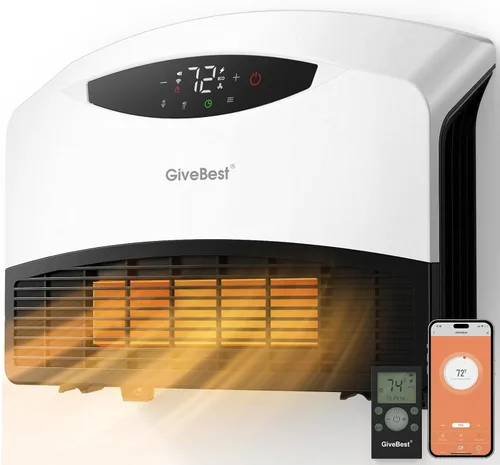 GiveBest Calentador eléctrico de pared con WiFi y control remoto, calentador montado en el suelo o pared, cobertura de habitación grande, 3 modos de