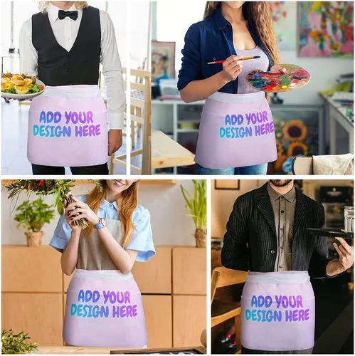 Miniatura 267 de AXKEUDO Delantal personalizado con bolsillos, delantales de cintura para camarera para cocinar en casa, restaurante, servir trabajo