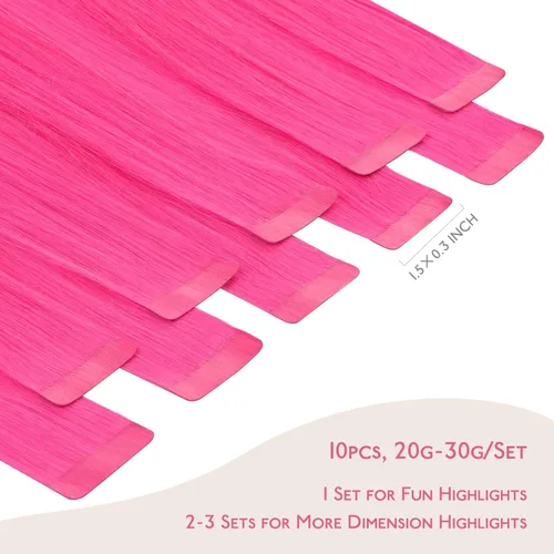 Miniatura 2 de Wennalife - Extensiones de cabello humano con cinta, 10 unidades, 25g, 14 pulgadas, cinta invisible Remy lacio color rosa intenso, juego de relleno