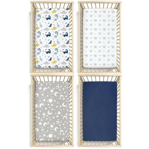 Miniatura 7 de Plushii Sábanas de Cuna para Bebés Varones Paquete de 4, 28"x 52" Juego de Sábanas de Cuna de Microfibra Extra Suave para Cuna Estándar y Colchón