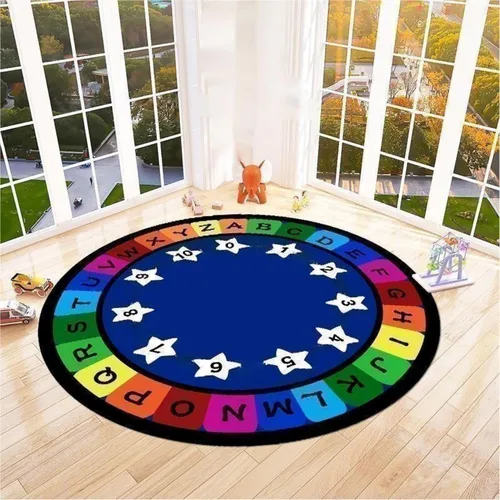 Miniatura 16 de Alfombra redonda para sala de juegos para niños, 3 pies, con letras coloridas del número ABC, alfombra de preescolar para guardería, aula, alfombra